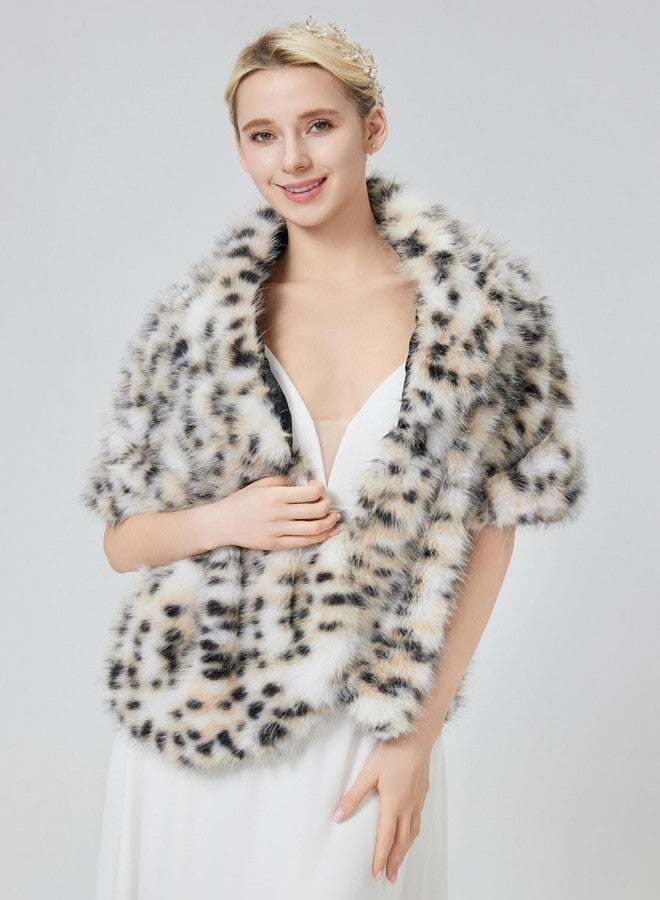 Tngan Women's Faux Fur Wraps Shawl Shrug Soft Warm Scarf Cape Stole Leopard - Image 3